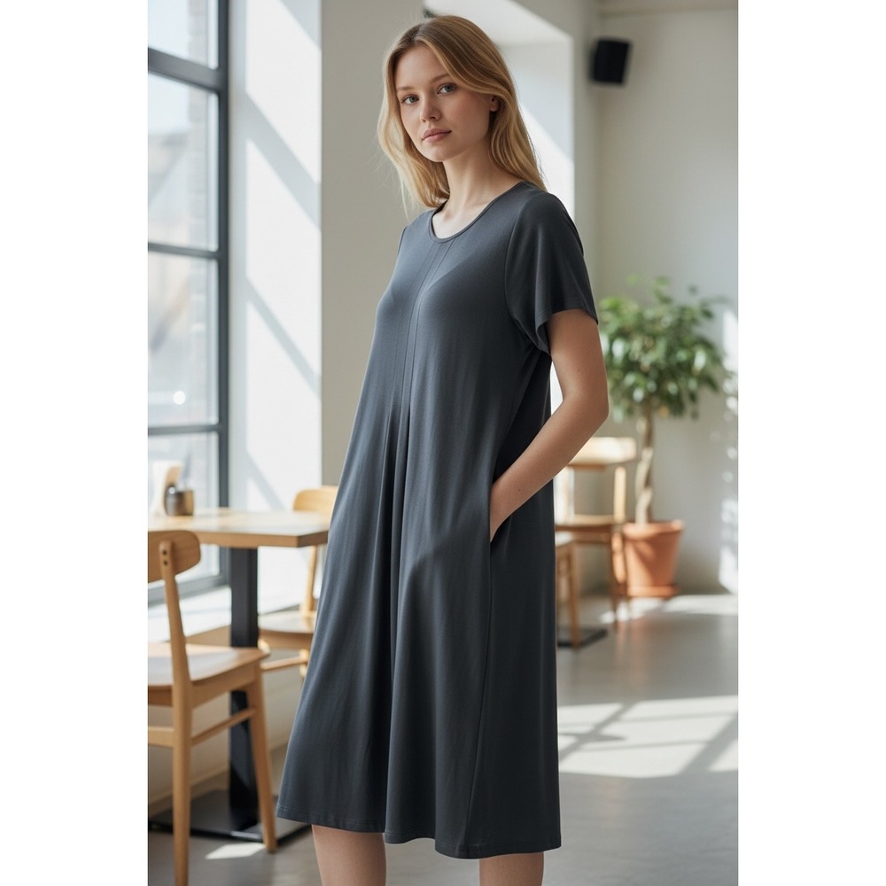 Gudrun Sjoden Pleated Jersey Midi Dress szL Gray minimalist relaxed lagen